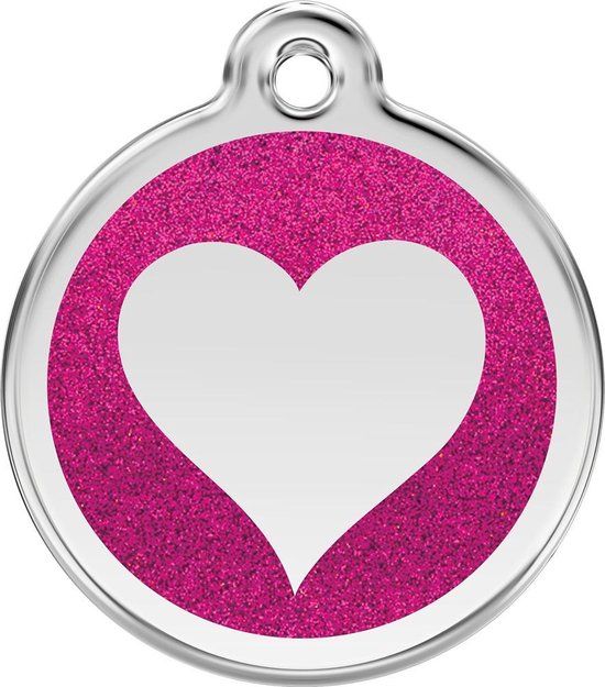 Red Dingo Hondenpenning 30 mm hart glitter roze