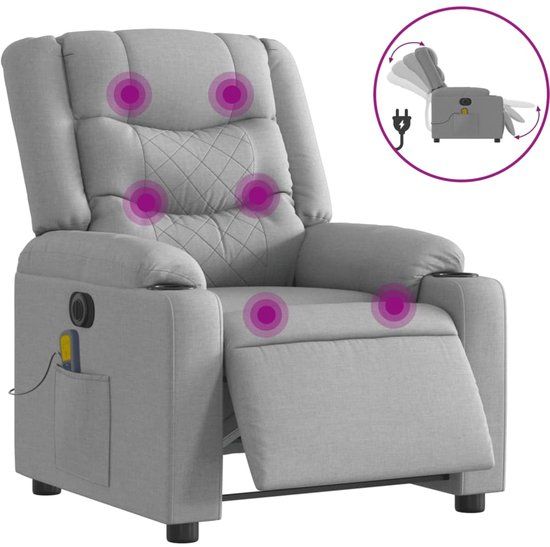 vidaXL Massagestoel elektrisch verstelbaar stof lichtgrijs