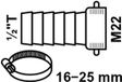 KIRCHHOFF MS Raccord de tuyau, chrome, M22IG x 1/2"T, avec collier de serrage