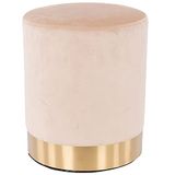 Shally Dogan Fluwelen poef met metalen onderstel en frame van MDF, modern design, voetensteun, cilindrische vorm, ronde kruk met zacht gevoerde zitting, binnenmeubels (beige)