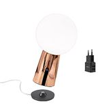 Zafferano Olimpia Pro Oplaadbare aluminium tafellamp met Aiino USB lader, LED dimbaar aanraakscherm, IP54 bescherming, 3000K, Binnen/buiten gebruik, Oplaadbasis, h26 cm - Koper