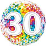 Folat Qualatex Folieballon Regenboog confetti 30 jaar 43cm