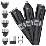 BarberBoss 3-in-1 draadloze verzorgingsset voor heren, baardtrimmer, tondeuse, neus- en oortondeuse, keramisch titanium mesje, gezichtsscheerapparaat voor heren
