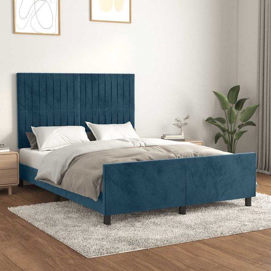 vidaXL Bedframe Fluweel Donkerblauw 140x190 cm