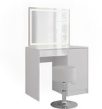 Vicco Sherry Kaptafel set met kruk – 89.8 cm met LED-spiegel en kruk Wit/wit hoogglans