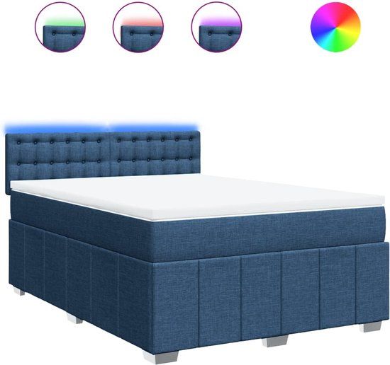 vidaXL Boxspring met matras stof blauw 140x200 cm