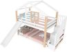 REDOM - Lit superposé avec toboggan – 90x200 cm – Forme de maison avec escalier – Blanc – Bois