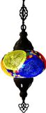 Halay Oosterse lamp - hanglamp van handgemaakt glasmozaïek - 1 stuk - multicolor met messing beslag