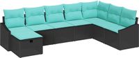 vidaXL - Tuinbank - Set - 7 zitplekken - Zwart/ Blauw - Polyrattan