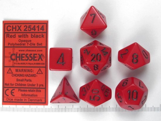 Chessex dobbelstenen set 7 polydice Opaque Red w/black