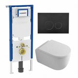 Geberit QeramiQ Dely Swirl Toiletset - 36.3x51.7cm - Geberit UP720 Duofix Sigma inbouwreservoir - 35mm zitting - mat zwarte bedieningsplaat - ronde knoppen - glans wit