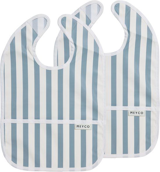 Meyco Baby Fat Stripe Slab Met Opvangbakje - 2-pack - Jeans Blue