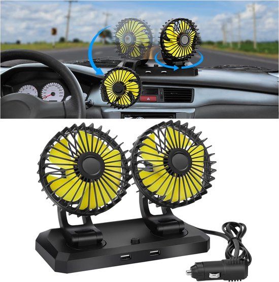 Merkloos Autoventilator 12 V dubbele kop voertuigventilator met 2 snelheden 360 graden draaibaar autokoelventilator voor SUV RV boot - Wit - Dashboardventilator