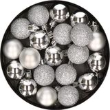 Cosy & Trendy Kerstballen - 20x kunststof - zilver - 3 cm - mat glans glitter