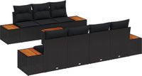 vidaXL Tuinbank Set 8-delig Zwart Polyrattan