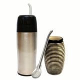 Yerbomos 2.0 Thermoskan voor Yerba Mate Tee, 350 ml, vacuüm fles, roestvrij staal, keramische beker voor mate-thee, draagbare autoaccessoires, groen