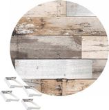 Wicotex Buiten tafelkleed/tafelzeil bruin hout print - Dia 160 cm - rond - met 4 tafelkleedklemmen