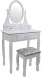 Viking Choice Table de toilette moderne en bois blanc avec miroir et tabouret - 75x40x137 cm