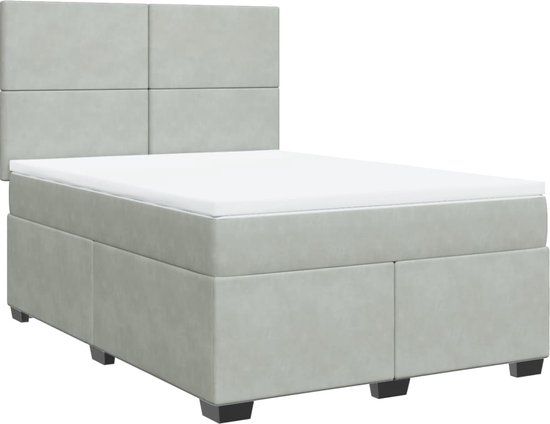 vidaXL Boxspring met matras fluweel lichtgrijs 160x200 cm
