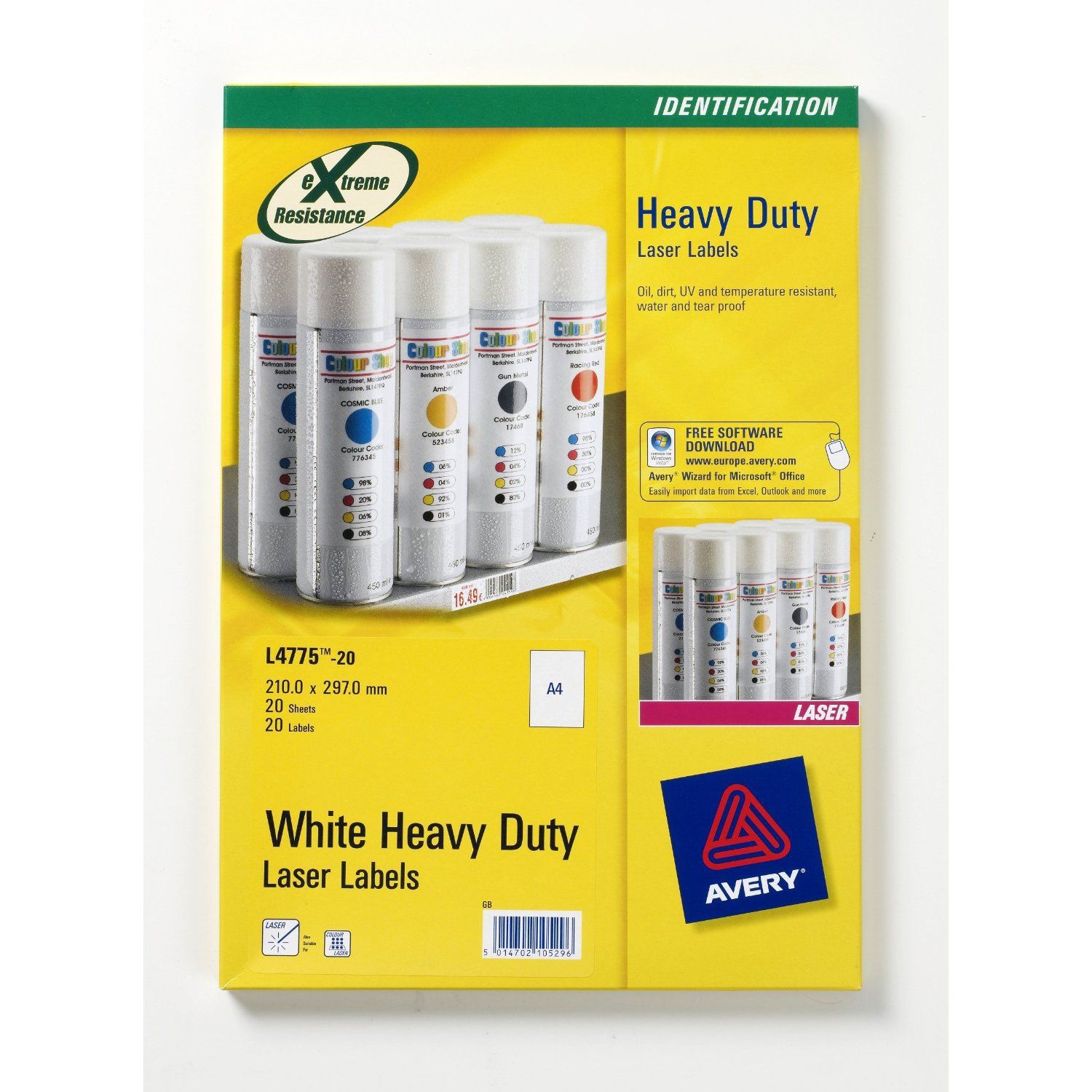Avery L4775-20 - Etiketten - wit - polyester