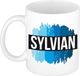 Bellatio Decorations Sylvian naam cadeau koffie mok - beker - met blauw verfstrepen - Cadeau collega - vaderdag - verjaardag - meester - coach - 300 ml - wit