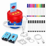MMOBIEL Tekenrobot voor Kinderen met 200 Kaarten & 22 Stiften – Ingebouwde Speaker met Stem Begeleiding & USB-C Kabel – Creatief & Educatief Cadeau – Rood & Blauw