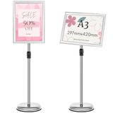 Mutualsign A3 Presentatiestandaard, bordhouder, posterstandaard, verstelbaar, aluminium, vrijstaand, houder voor borden, menu, reclame, informatie (zilver)