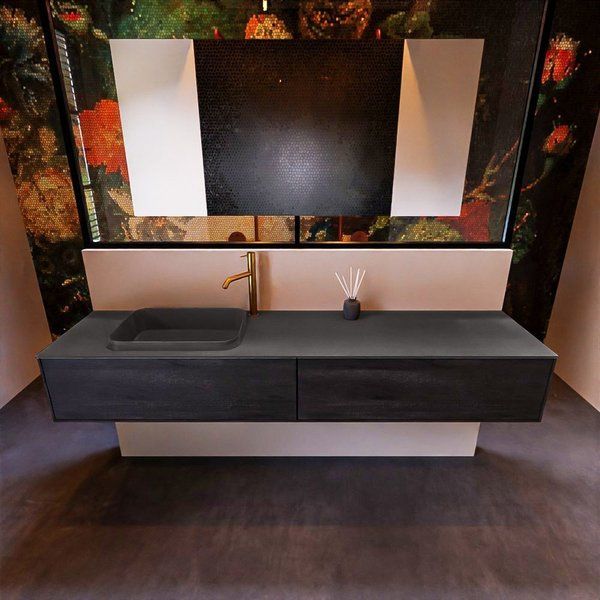 Mondiaz ERIN 200cm badmeubelset onderkast Antracite met 2 lades Wastafel RIDGE links Dark grey ERIN12038