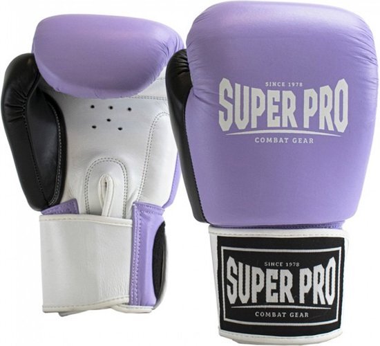 Super Pro Combat Gear Enforcer Lederen (Thai)Bokshandschoenen - Lila/Zwart/Wit - 8 oz