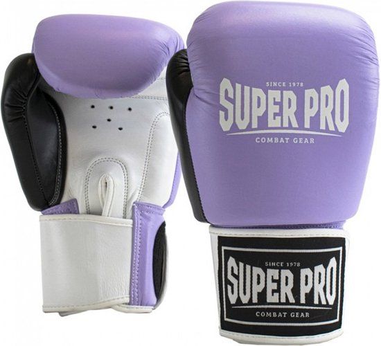 Super Pro Enforcer Lederen Thai Bokshandschoenen - Lila/Zwart/Wit - 8 oz