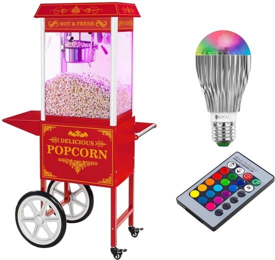 Royal Catering Popcornmachine met onderstel und LED-belichting - Retro-Design - rood