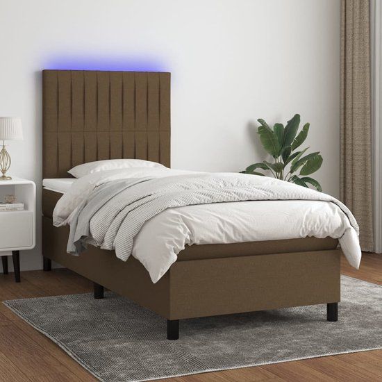 vidaXL Boxspring met matras en LED, stof, donkerbruin, 100x200 cm