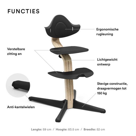 Stokke Nomi Kinderstoel - Zwart / Natuurlijk - Meegroeistoel - Max. 150 kg - 0-99 jaar
