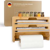 Exitoso 3-in-1 Bamboe Foliesnijder - Muurrollenhouder Keuken Vershoudfolie Dispenser