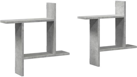 vidaXL Wandschappen - 2 stuks - 50x12x50 cm - Bewerkt Hout - Betongrijs