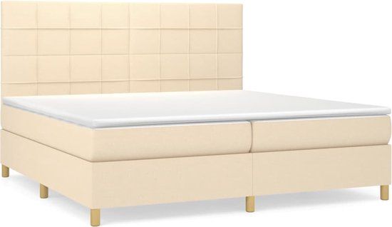 vidaXL Boxspring met matras stof crèmekleurig 200x200 cm