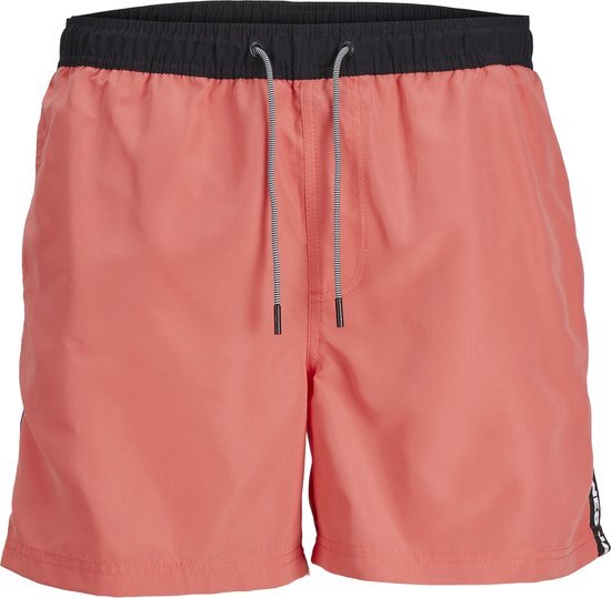 Jack &amp; Jones Heren Zwemshorts JPSTFIJI Black Tape Effen Hot Coral - Maat S