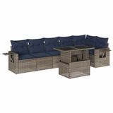 vidaXL 7-delige tuinbankset met kussens, grijs, polyrotan