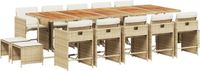 vidaXL 15-delige tuinset met kussens, beige, van polyrotan
