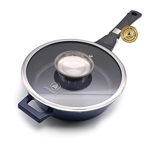 Laguiole - Stoofpan, 28 cm, afneembaar, zwart, anti-aanbaklaag, blauw, diamond-inductie