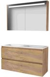 Basic-Line Premium 46 Badkamermeubelset - 120 x 46 cm - Greeploos - 2 Lades - Acryl Wastafel - Zonder Kraangat - Spiegelkast met LED Verlichting - Whisky Oak