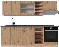 Vicco R-Line Complete keukeneenheid – 240 cm, WB Antraciet Artisanaal eiken/Goudkraft eiken