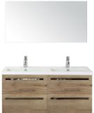 BES LED Seville Badmeubelset 120 cm - 4 Laden Natuur Eiken - Wastafel Djazz Dubbel met Spiegel
