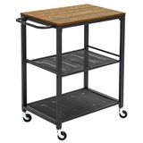 Mondeer Serveerkar trolley, 3-laags industriële keukenwagen met leuning en wielen, rustieke zware opbergplank voor keuken, woonkamer, 60 x 40 x 76,5 cm, zwart