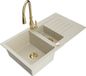 Mexen Matias évier en granit 1,5 bac avec égouttoir et robinet de cuisine Savita, beige