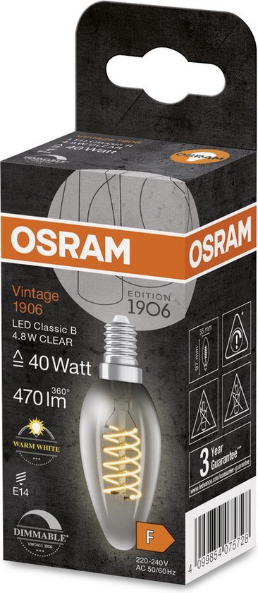 OSRAM Vintage 1906&#174; Classic B LED lamp, 4,8W, 470lm