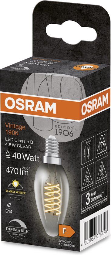 OSRAM Vintage 1906 Classic B LED Lamp - 4.8W - 470lm - Dimmable