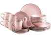 Moderne serviesset voor 6 personen met messingkleurige rand, 24-delig combiservies met randloze coupe-vormen, roze