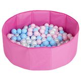 SELONIS Opvouwbaar ballenbad voor kinderen met 100 plastic ballen ∅6cm - 80x23cm Ballenbad baby - Speelbad - Ballenbak kinderen rond - Kunststof ballen - Roze: Babyblauw Poederroze Parel