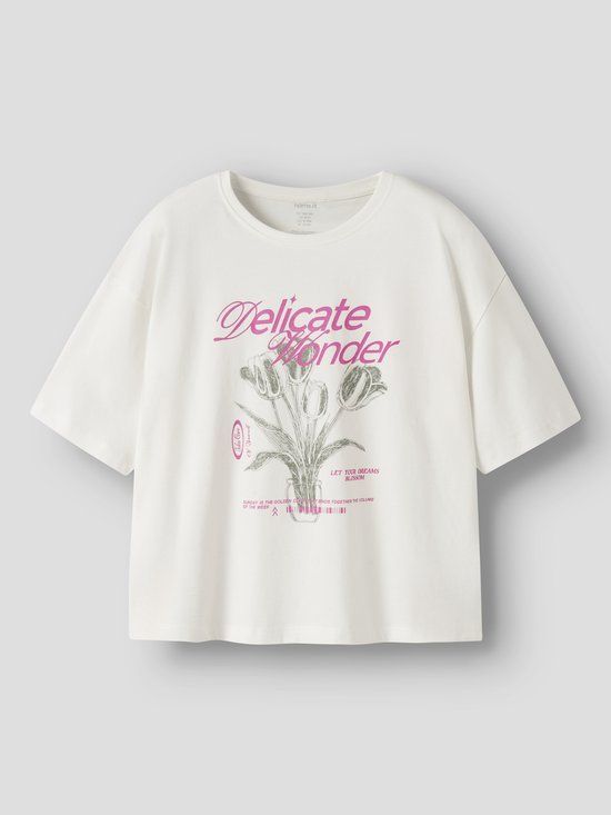 NAME IT Meisjes T-shirt met korte mouw, maat 122/128, katoen, offwhite